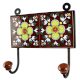 Dark Brown Ceramic Floral Tile Wall Hook